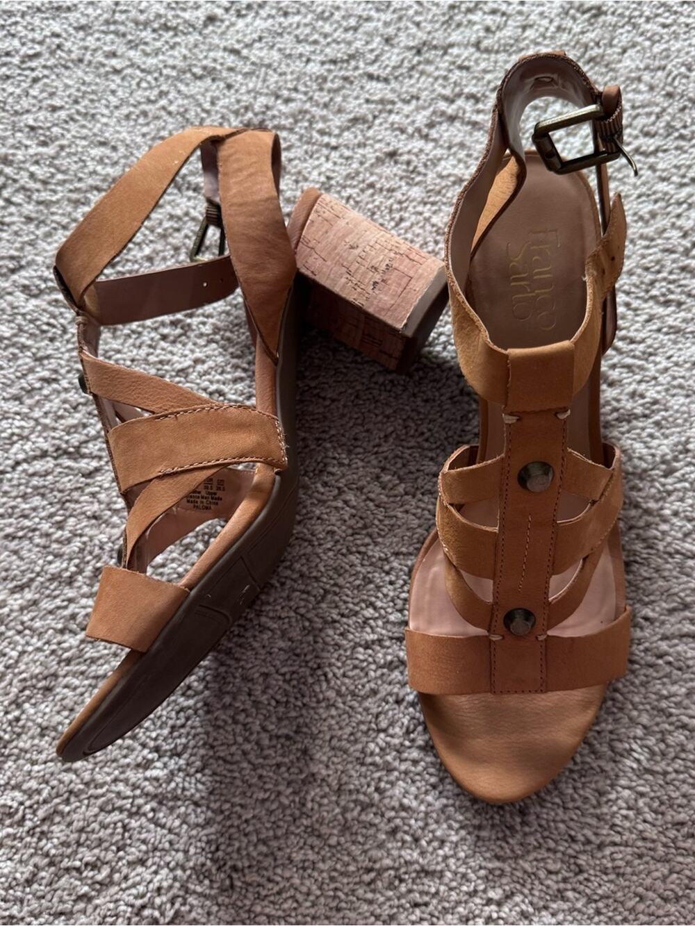 Franco Sarto Strappy Leather Heels Sandals Women’s Size 9.5 Open Toe Adjustable